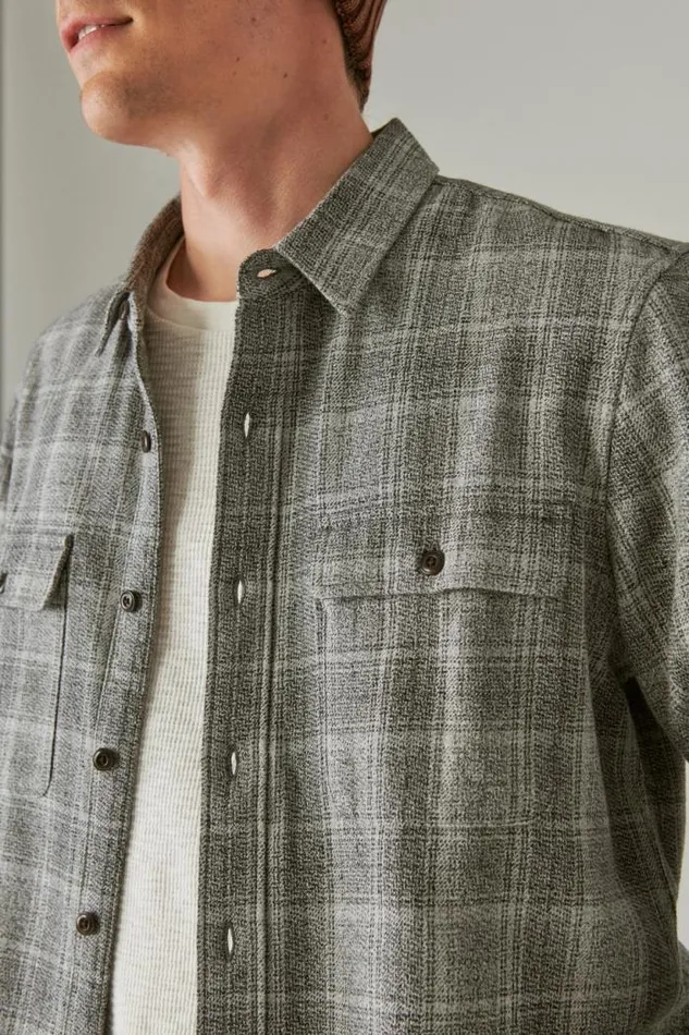 Lucky Brand Plaid Utility Long Sleeve Flannel Grey Malange Men ButtonDowns