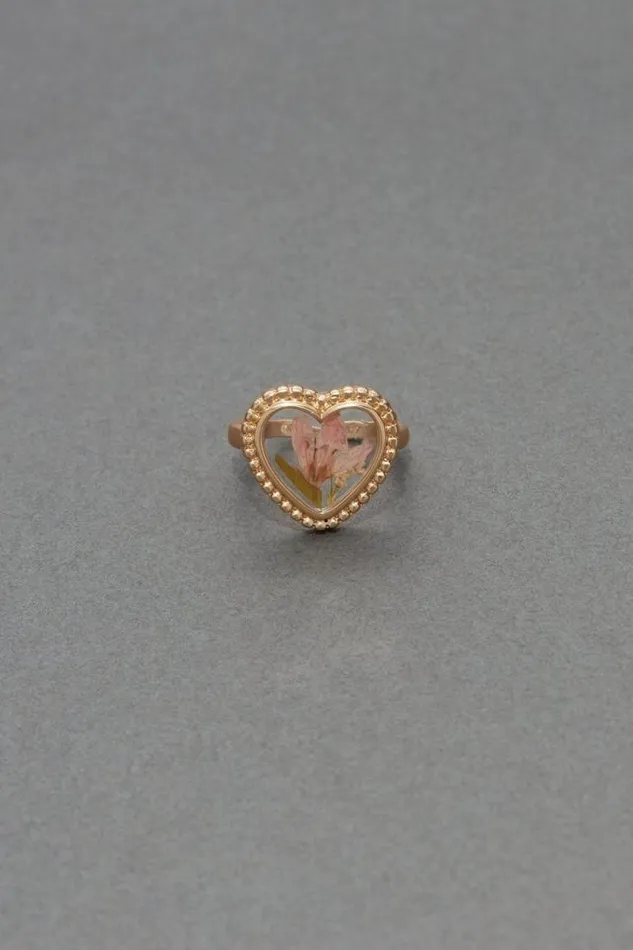 Lucky Brand Pressed Flower Heart Ring Gold Women Jewelry