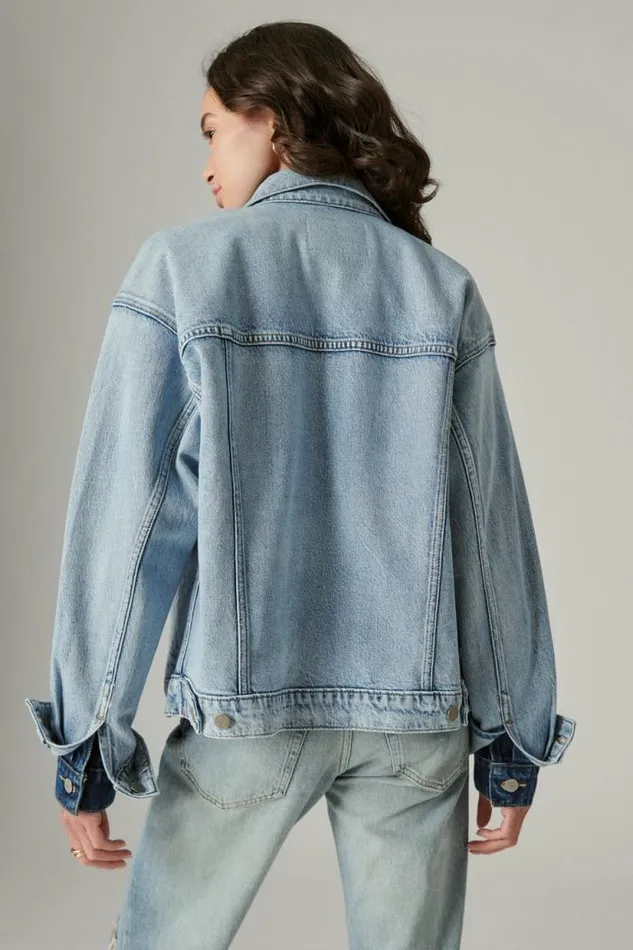 Lucky Brand Relaxed Denim Trucker Jacket Ripple Women Jackets and Outerwear