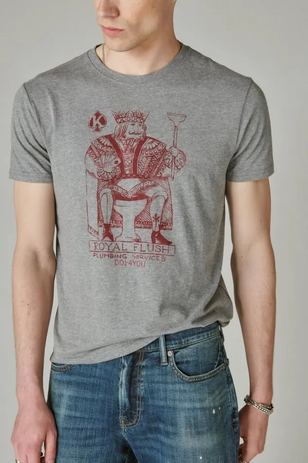 Lucky Brand Royal Flush Tee Heather Grey Men Graphic Tees