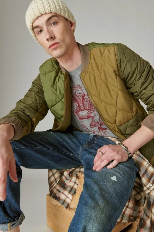 Lucky Brand Royal Flush Tee Heather Grey Men Graphic Tees