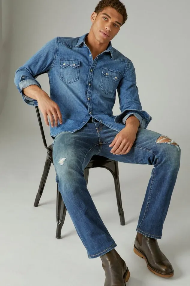 Lucky Brand Sawtooth Denim Western Shirt Haywood Women Blouses