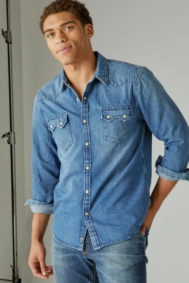 Lucky Brand Sawtooth Denim Western Shirt Haywood Women Blouses