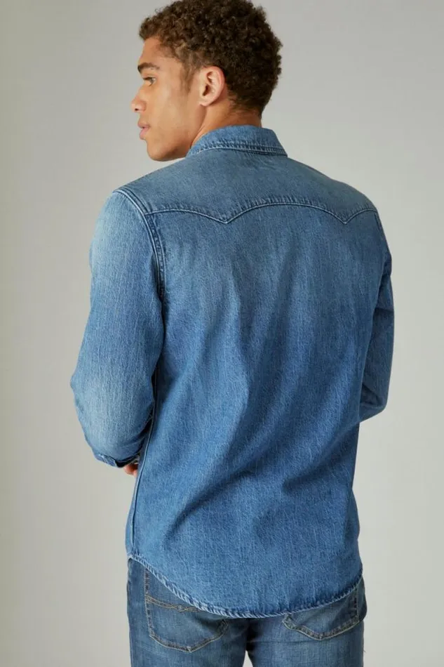 Lucky Brand Sawtooth Denim Western Shirt Haywood Women Blouses