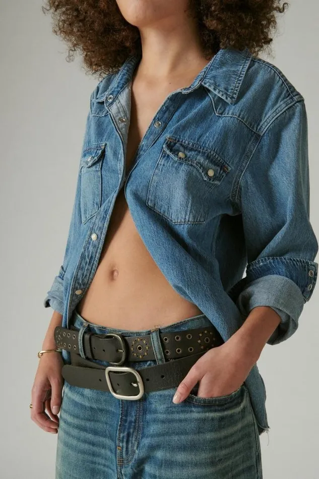 Lucky Brand Sawtooth Denim Western Shirt Haywood Women Blouses