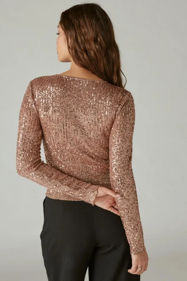 Lucky Brand Sequin Knit Top Rust Women All Tops
