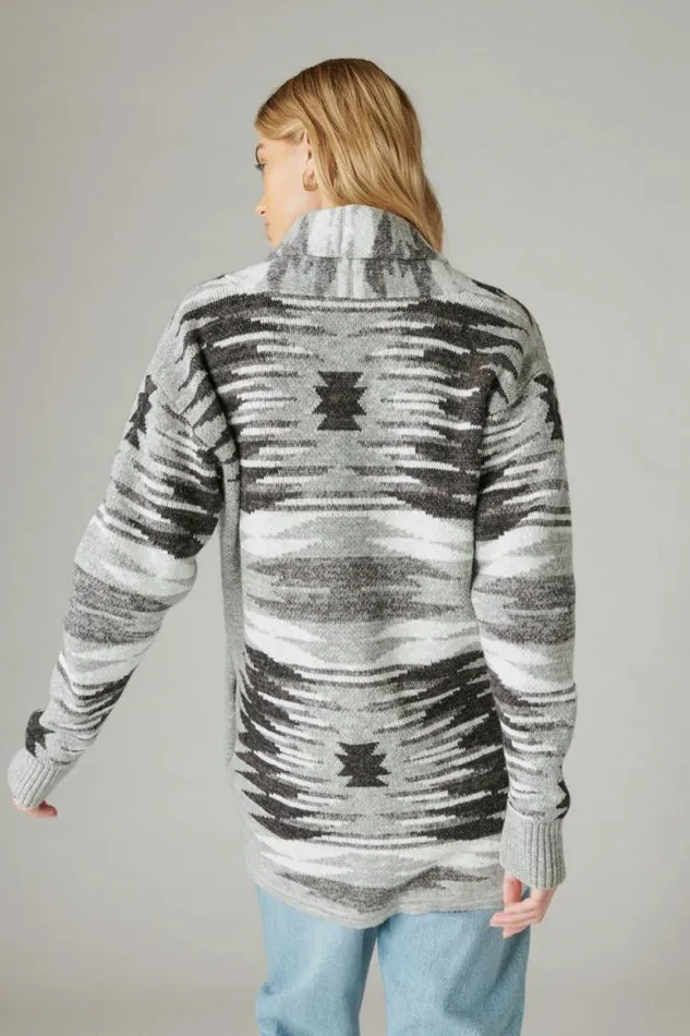 Lucky Brand Southwestern Sweater Cardigan Med Heath Grey Combo Women Sweaters and Sweatshirts