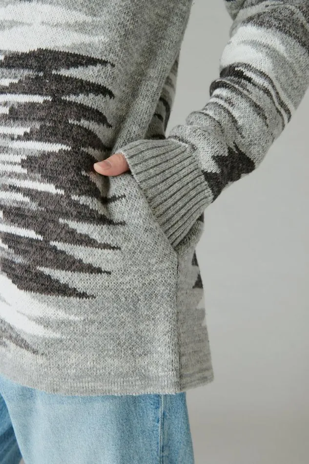 Lucky Brand Southwestern Sweater Cardigan Med Heath Grey Combo Women Sweaters and Sweatshirts