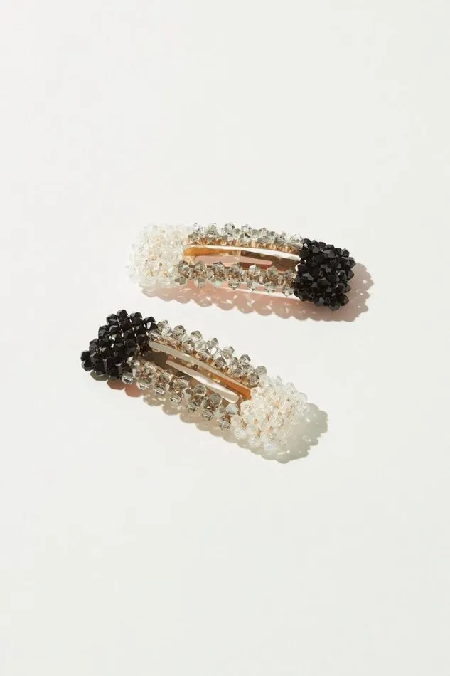 Lucky Brand Sparkle and Shine Beaded Barrette Set Black Women Hair Accessories