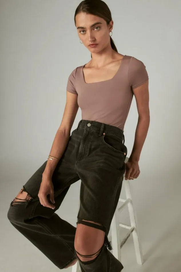Lucky Brand Square Neck Seamless Top Deep Taupe Women All Tops