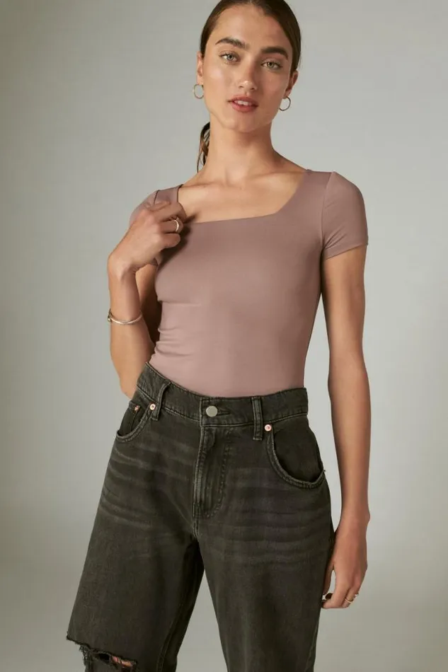 Lucky Brand Square Neck Seamless Top Deep Taupe Women All Tops