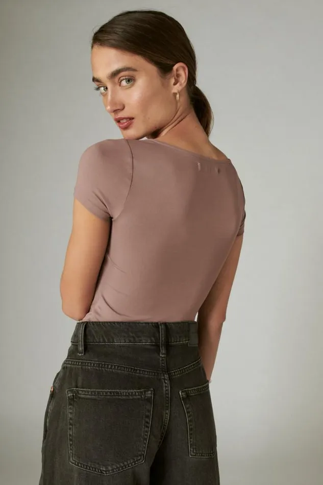 Lucky Brand Square Neck Seamless Top Deep Taupe Women All Tops
