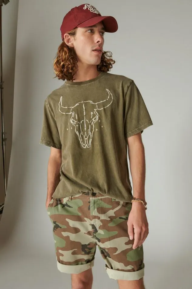 Lucky Brand Steer Skull Tee Beech Men Graphic Tees