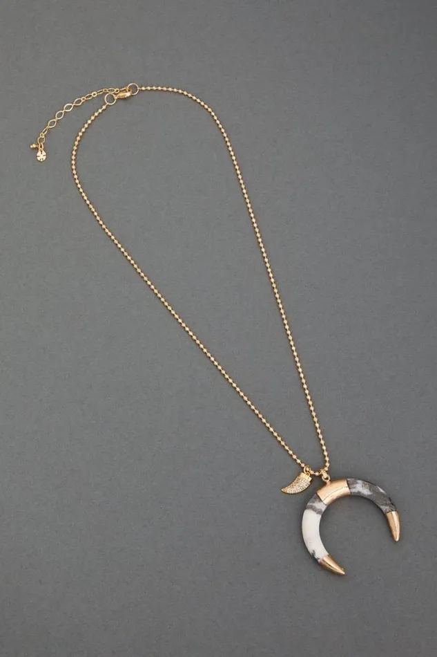 Lucky Brand Stone Horn Pendant Gold Women Jewelry