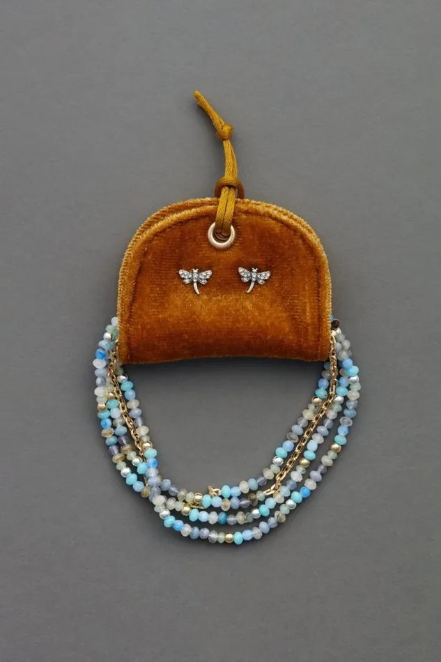 Lucky Brand Stud Earring and Beaded Necklace Gift Set Two Tone Women Jewelry