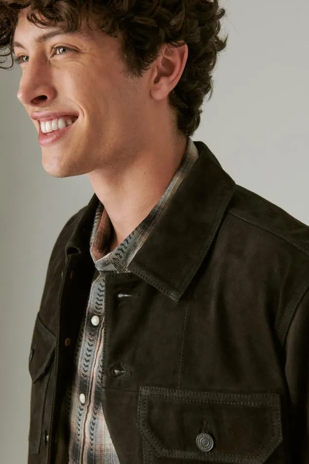 Lucky Brand Suede Military Shirt Jacket 001 Black Men Jackets and Outerwear
