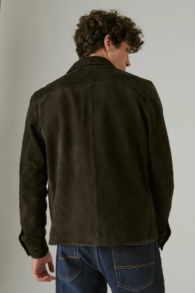 Lucky Brand Suede Military Shirt Jacket 001 Black Men Jackets and Outerwear
