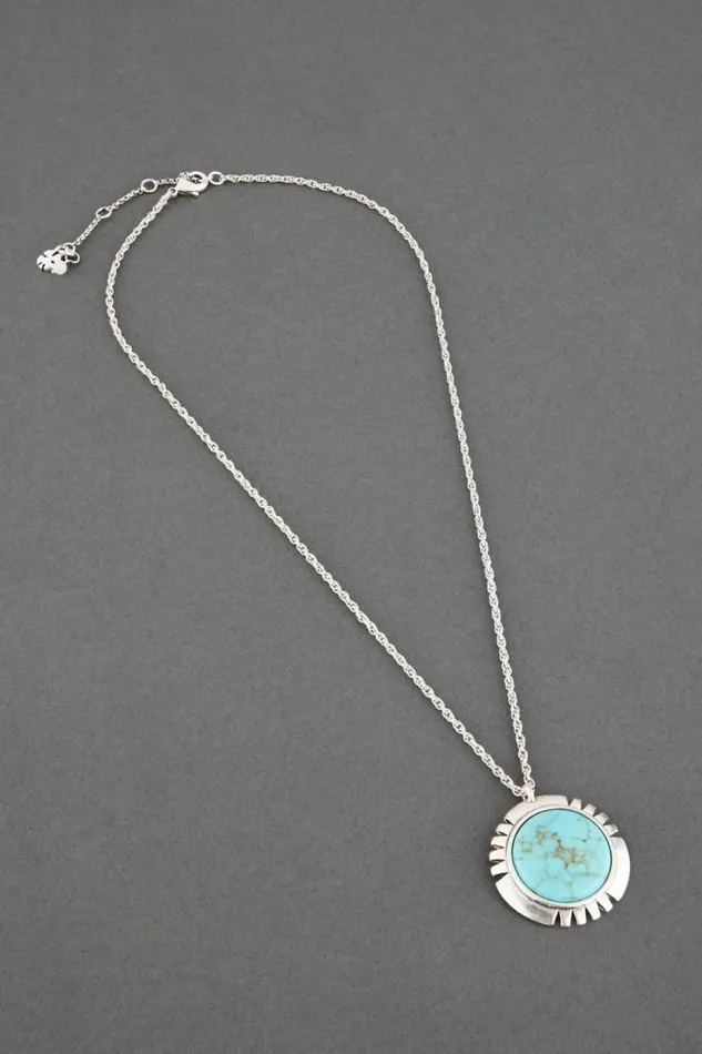 Lucky Brand Turquoise Coin Pendant Necklace Silver Women Jewelry