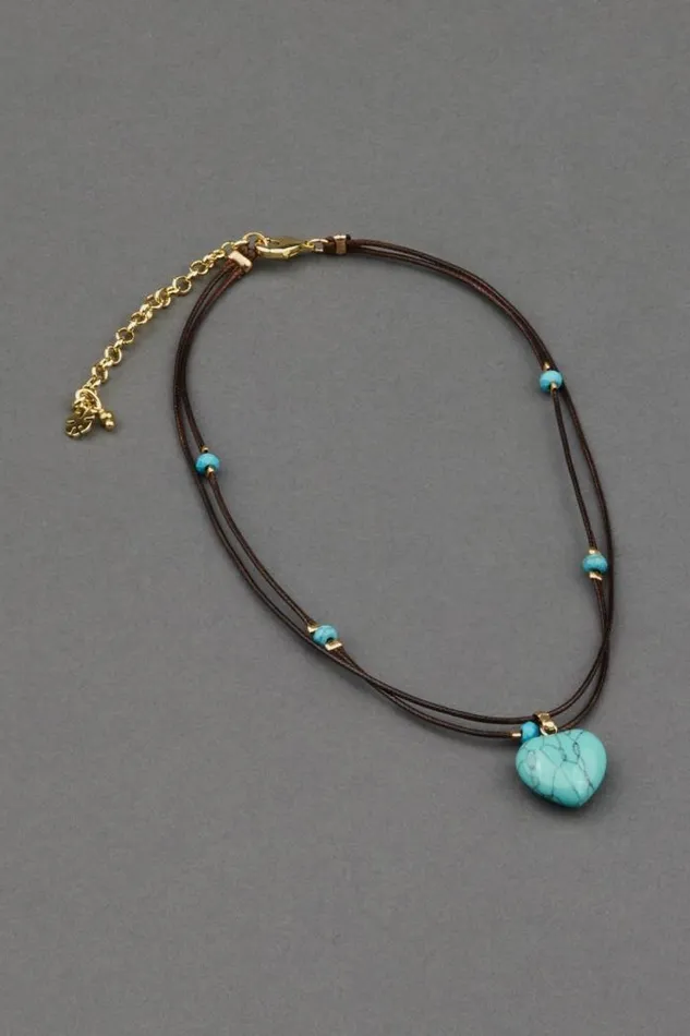 Lucky Brand Turquoise Heart Choker Necklace Gold Women Jewelry