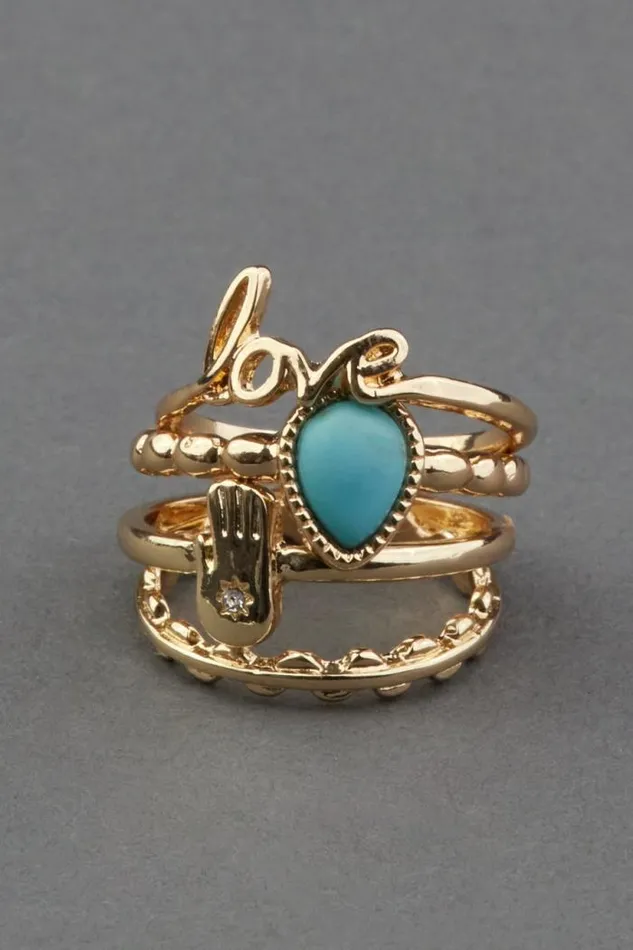 Lucky Brand Turquoise Love Ring Stack Gold Women Jewelry