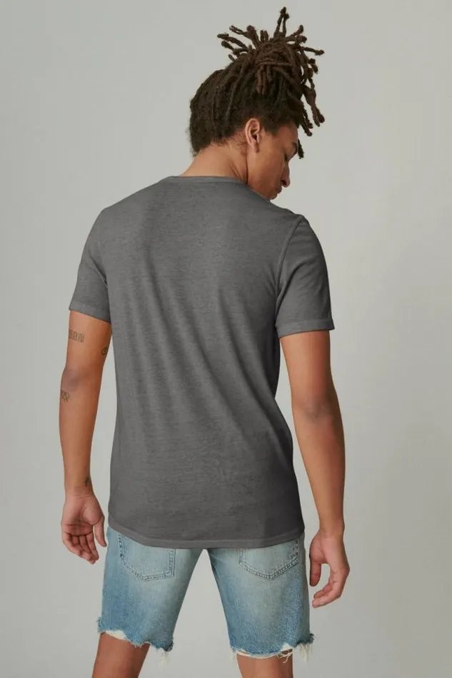 Lucky Brand Venice Burnout Notch Neck Tee Jet Black Men Shirts and Tops
