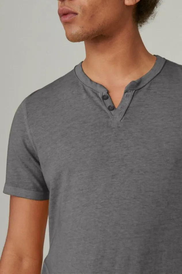 Lucky Brand Venice Burnout Notch Neck Tee Jet Black Men Shirts and Tops
