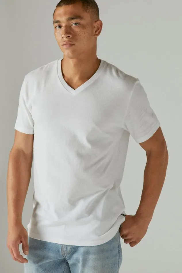 Lucky Brand Venice Burnout Veeneck Tee Bright White Men Shirts and Tops