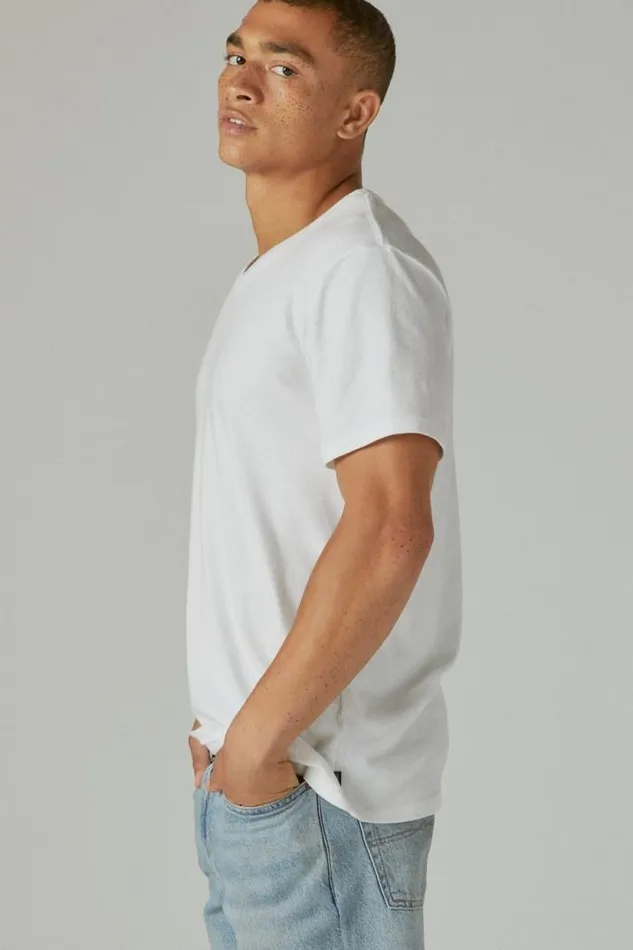 Lucky Brand Venice Burnout Veeneck Tee Bright White Men Shirts and Tops