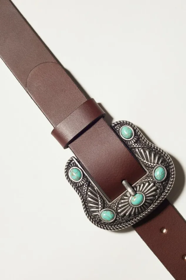 Lucky Brand Western Turquoise Buckle Belt Dark Brown Women Belts Lucky Brand Western Turquoise Buckle Belt Dark Brown Women Belts