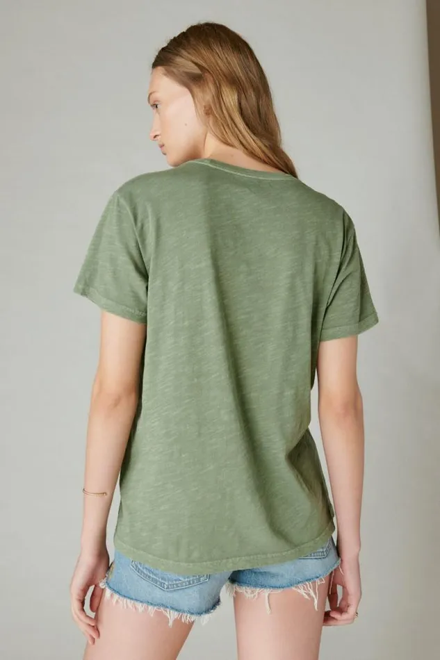 Lucky Brand Yosemite Boyfriend Tee Army Green Women Graphic Tees