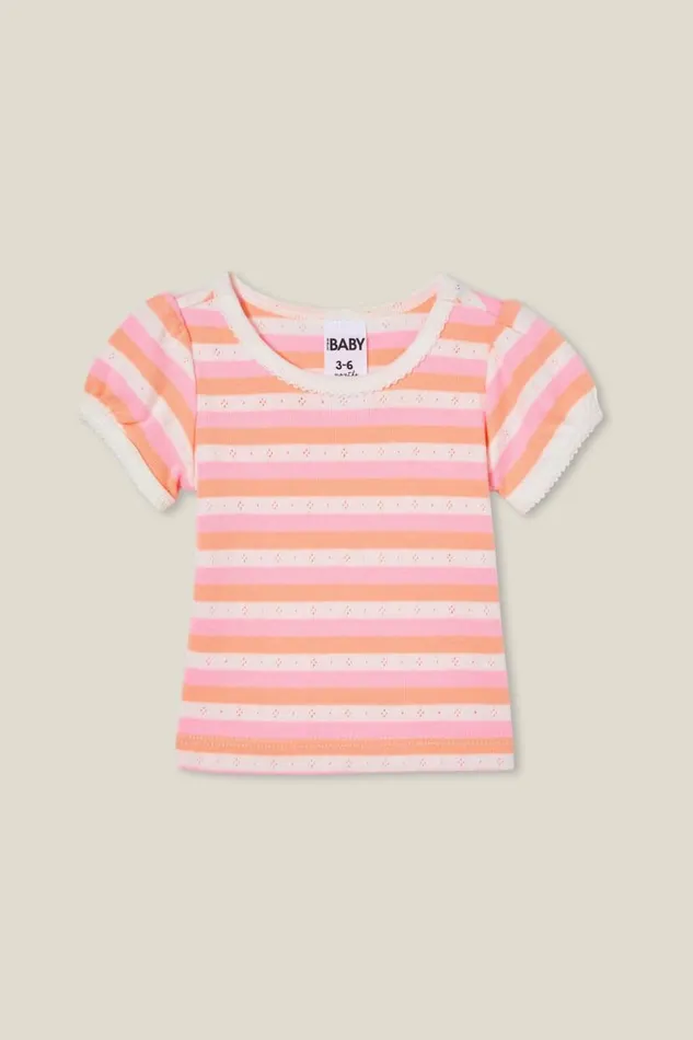 Luna Pointelle Tee Vanillablush Pinktropical Orange Stripe Baby Cotton On Tops Jackets and Sweaters Luna Pointelle Tee Vanillablush Pinktropical Orange Stripe Baby Cotton On Tops Jackets and Sweaters