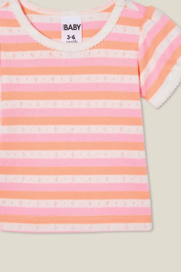 Luna Pointelle Tee Vanillablush Pinktropical Orange Stripe Baby Cotton On Tops Jackets and Sweaters Luna Pointelle Tee Vanillablush Pinktropical Orange Stripe Baby Cotton On Tops Jackets and Sweaters