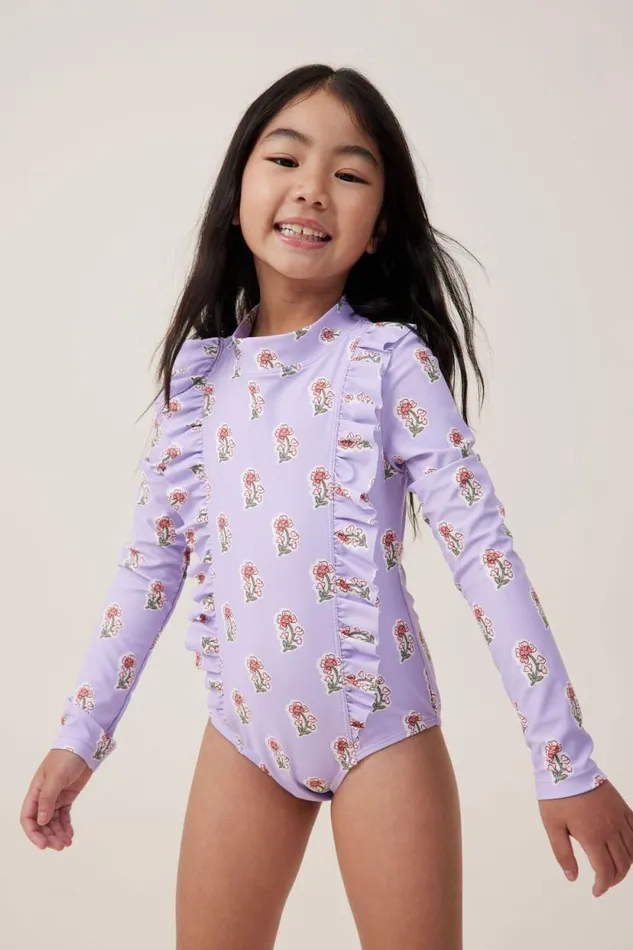 Lydia One Piece Lilac Dropflora Flower Stamp Girls Cotton On Swimwear