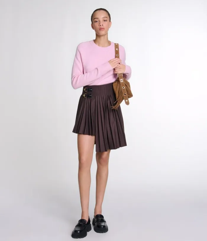 Maje Asymmetrical Pleated Short Skirt Women Skirts and Shorts