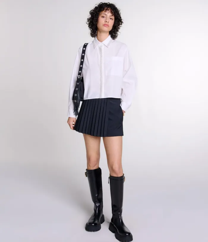 Maje Beaded Cropped Shirt Women Tops and Shirts