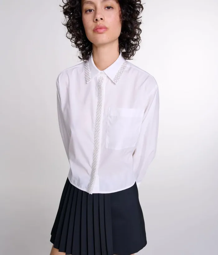 Maje Beaded Cropped Shirt Women Tops and Shirts