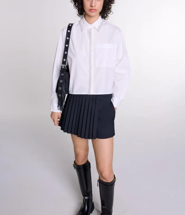Maje Beaded Cropped Shirt Women Tops and Shirts