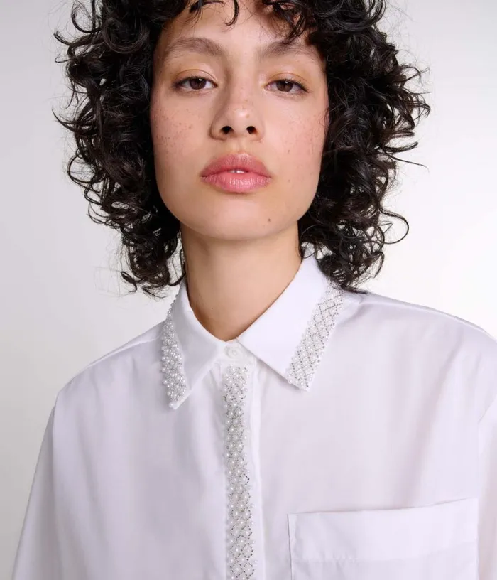Maje Beaded Cropped Shirt Women Tops and Shirts
