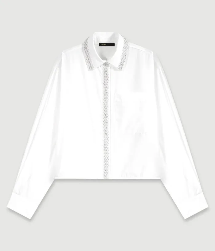 Maje Beaded Cropped Shirt Women Tops and Shirts