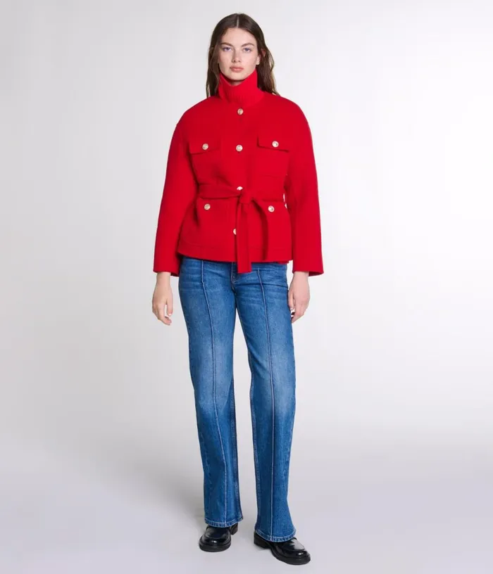 Maje Belted Doublefaced Jacket Women Coats