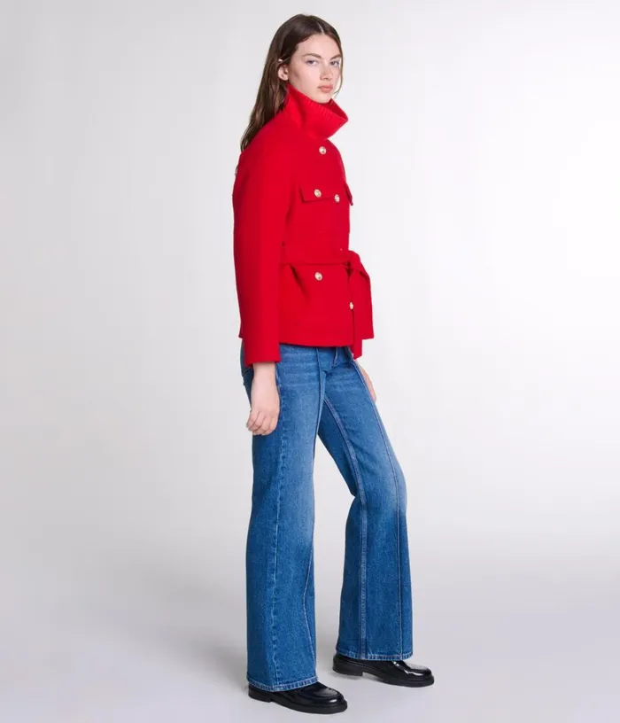 Maje Belted Doublefaced Jacket Women Coats