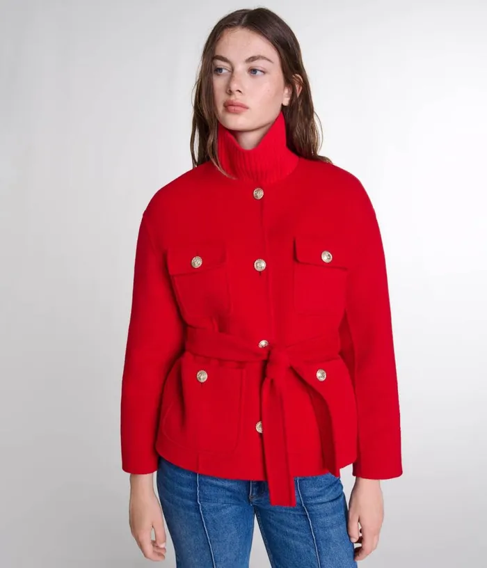 Maje Belted Doublefaced Jacket Women Coats