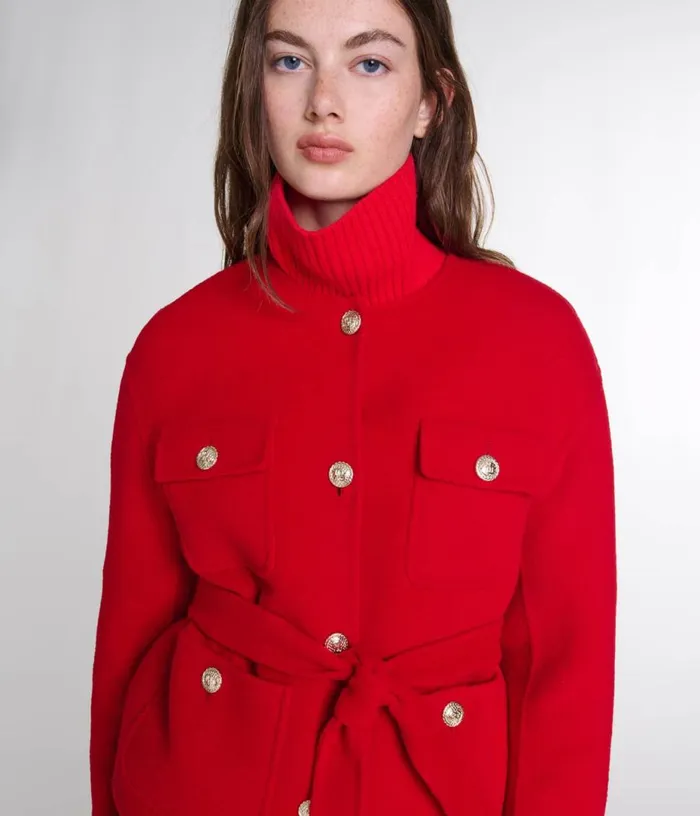 Maje Belted Doublefaced Jacket Women Coats