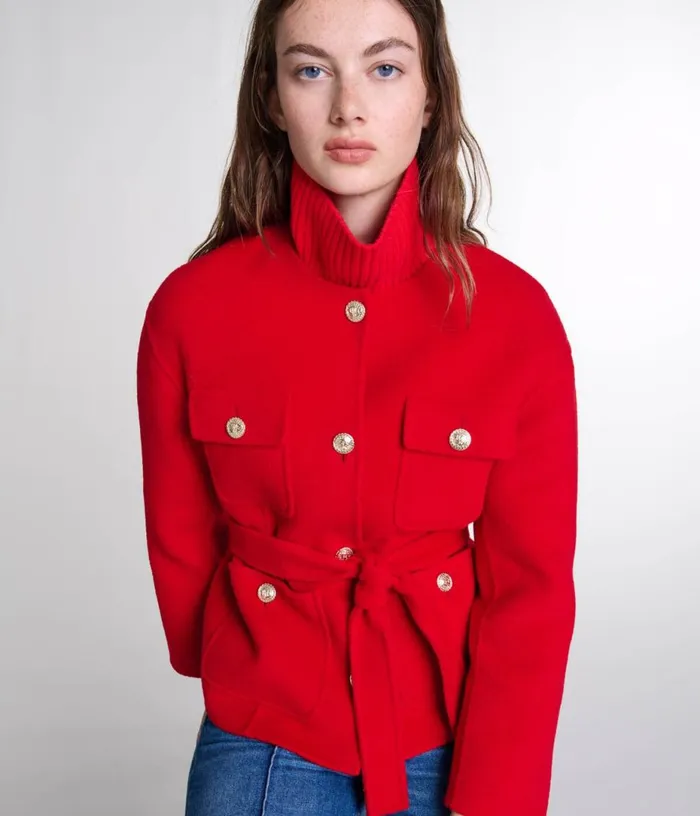 Maje Belted Doublefaced Jacket Women Coats