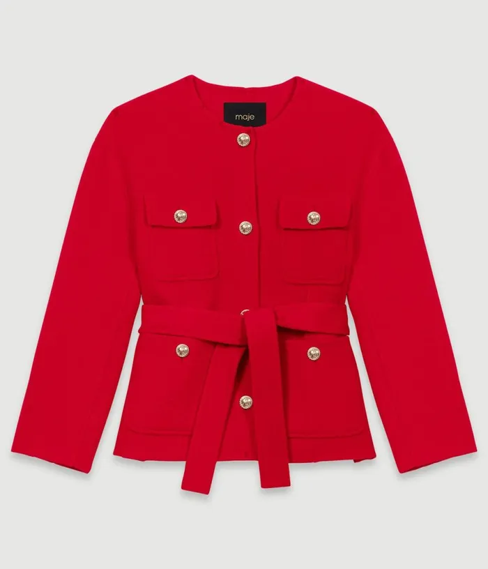 Maje Belted Doublefaced Jacket Women Coats