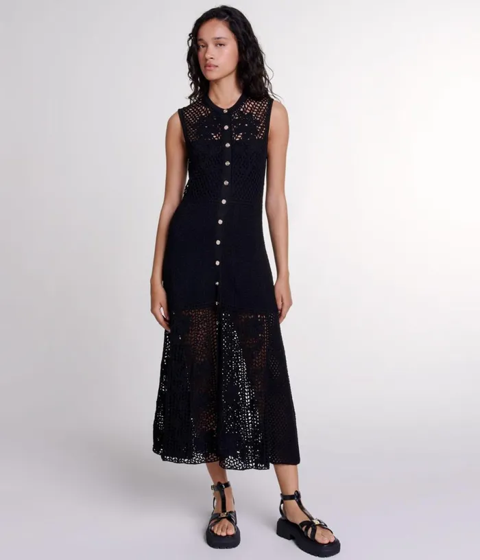 Maje Crochetknit Maxi Dress Women Dresses