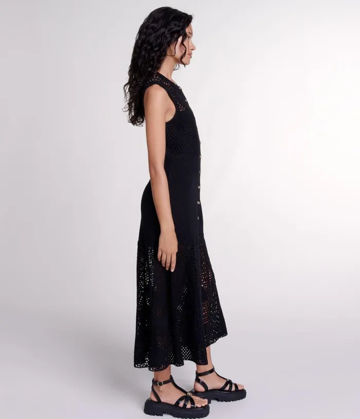 Maje Crochetknit Maxi Dress Women Dresses
