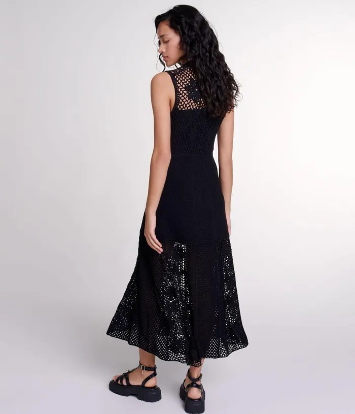 Maje Crochetknit Maxi Dress Women Dresses