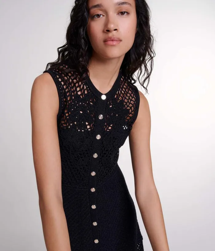 Maje Crochetknit Maxi Dress Women Dresses