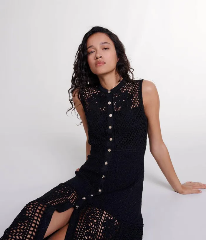 Maje Crochetknit Maxi Dress Women Dresses